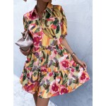 Brush Print Puff Sleeve Smock Dress