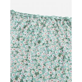 Floral Print Off Shoulder Lettuce Edge Dress