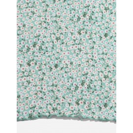 Floral Print Off Shoulder Lettuce Edge Dress