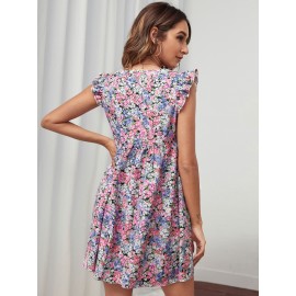 Ruffle Armhole  Floral Dress
