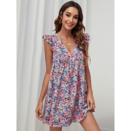 Ruffle Armhole  Floral Dress