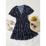 Floral Print Frill Trim Wrap Dress