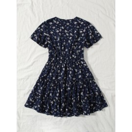 Floral Print Frill Trim Wrap Dress
