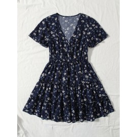 Floral Print Frill Trim Wrap Dress