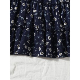 Floral Print Frill Trim Wrap Dress