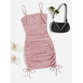 Ruched Drawstring Rib-knit Bodycon Dress