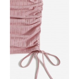 Ruched Drawstring Rib-knit Bodycon Dress