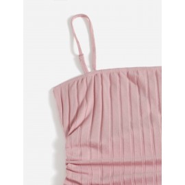 Ruched Drawstring Rib-knit Bodycon Dress