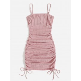 Ruched Drawstring Rib-knit Bodycon Dress