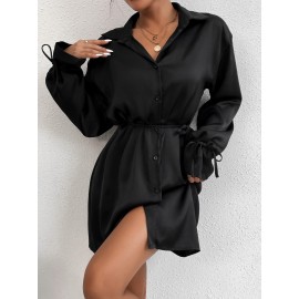 Knot Cuff Belted Shirt Dress