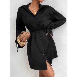 Knot Cuff Belted Shirt Dress