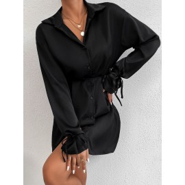 Knot Cuff Belted Shirt Dress