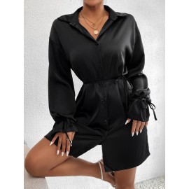 Knot Cuff Belted Shirt Dress