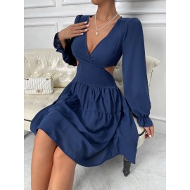 Cut Out Flounce Sleeve Ruffle Hem Dress