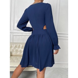 Cut Out Flounce Sleeve Ruffle Hem Dress