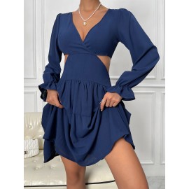 Cut Out Flounce Sleeve Ruffle Hem Dress