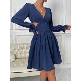 Cut Out Flounce Sleeve Ruffle Hem Dress