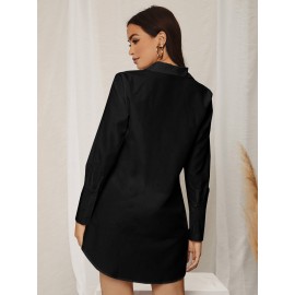 Pocket Front Curved Hem Shirt Dress