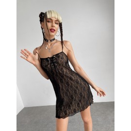 Grommet Lace Up Front Lace  Dress