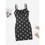 Allover Skull Print Ruched Bust  Bodycon Dress