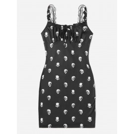 Allover Skull Print Ruched Bust  Bodycon Dress
