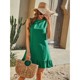 Ruffle Hem Sleeveless Smock Dress