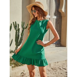 Ruffle Hem Sleeveless Smock Dress