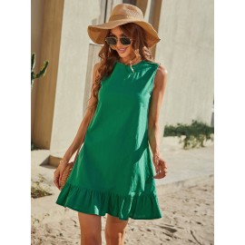 Ruffle Hem Sleeveless Smock Dress