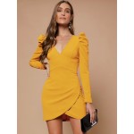 Solid Gigot Sleeve Dress