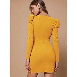 Solid Gigot Sleeve Dress