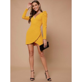 Solid Gigot Sleeve Dress