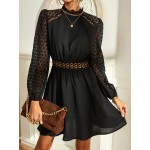 Guipure Lace Insert Puff Sleeve Dress