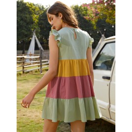 Butterfly Sleeve Colorblock Smock Dress
