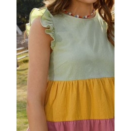 Butterfly Sleeve Colorblock Smock Dress