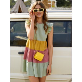 Butterfly Sleeve Colorblock Smock Dress