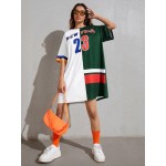 Letter Graphic Colorblock Tee Dress