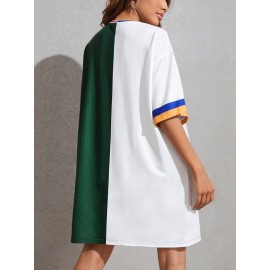 Letter Graphic Colorblock Tee Dress
