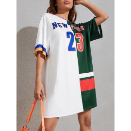 Letter Graphic Colorblock Tee Dress