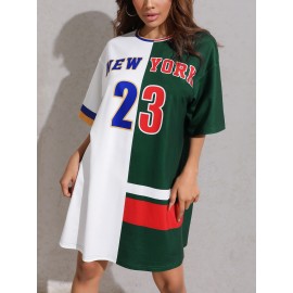 Letter Graphic Colorblock Tee Dress