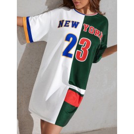 Letter Graphic Colorblock Tee Dress