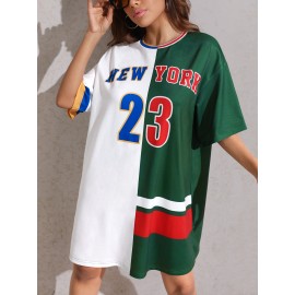 Letter Graphic Colorblock Tee Dress
