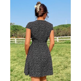 Allover Print Plunging Neck Dress