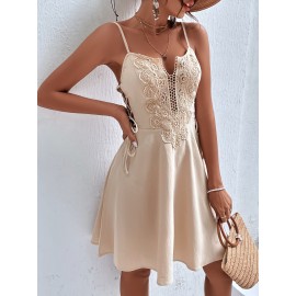Lace Up Side Contrast Guipure Lace  Dress