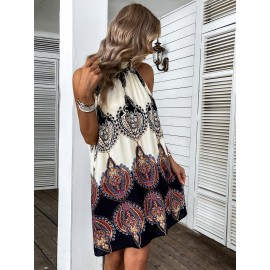Graphic Tie Back Halter Dress