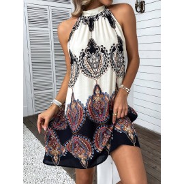 Graphic Tie Back Halter Dress