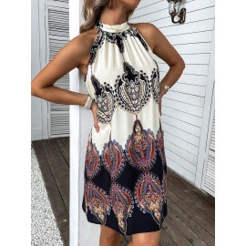 Graphic Tie Back Halter Dress
