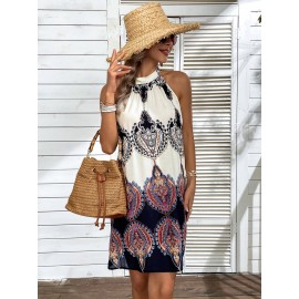 Graphic Tie Back Halter Dress