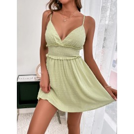 Shirred Waist Swiss Dot Slip Dress