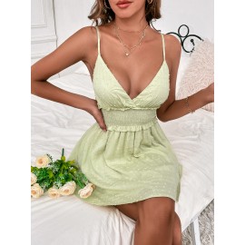Shirred Waist Swiss Dot Slip Dress