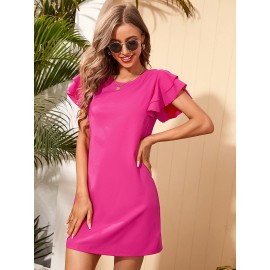 Butterfly Sleeve Solid Dress